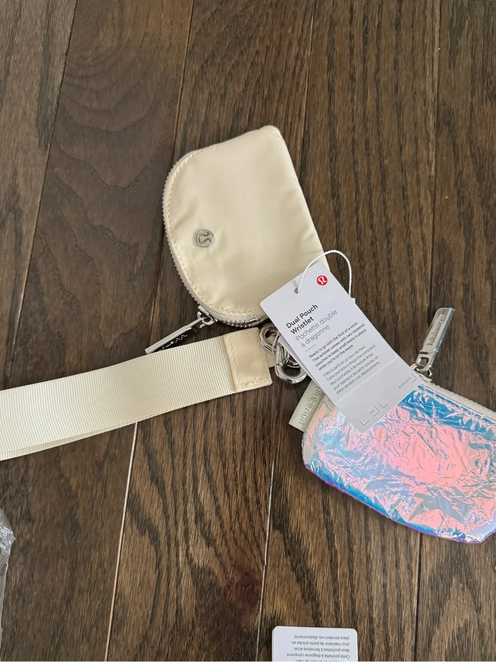 lululemon athletica Dual Pouch Wristlet in Cream with Iridescent Pink-Blue Pouch
